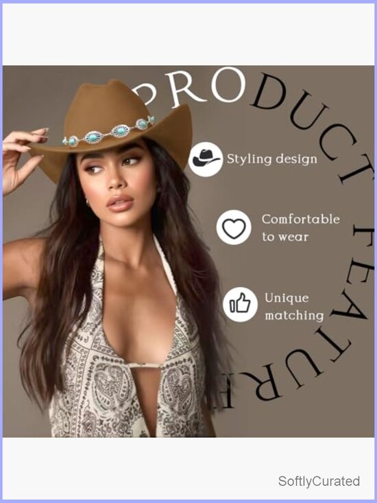 Classic Felt Cowboy Hat with Turquoise Chain Band - Wide Brim main image 4